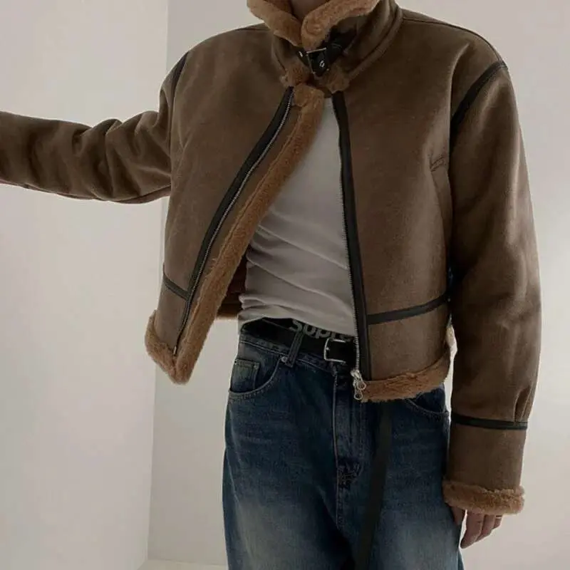 IEFB Leather Cotton Coat For Men's Winter Korean Style Loose Lamb Suede Motorcycle Pu Padded Jacket Trend Male Spring New 9C3184