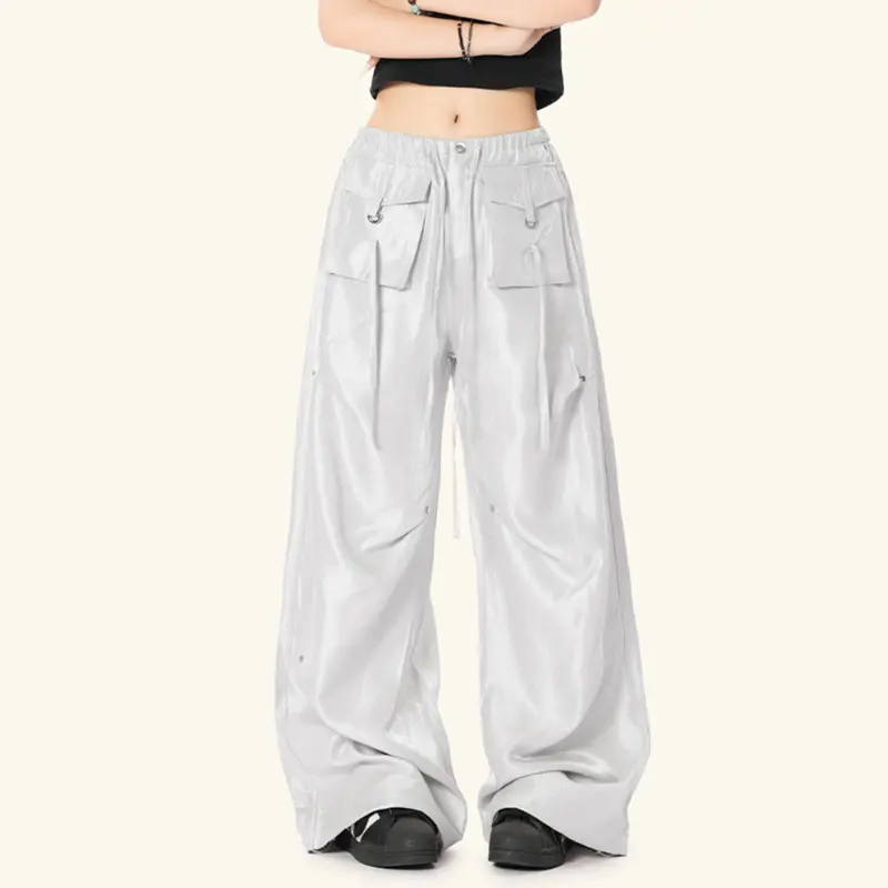 IEFB Liquid Metal Light Sensing Casual Pants Summer Men's Clothing Trendy Loose Wide Leg Solid Color Male Suit Trousers 9W2327