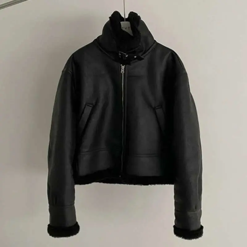 IEFB Leather Cotton Coat For Men's Winter Korean Style Loose Lamb Suede Motorcycle Pu Padded Jacket Trend Male Spring New 9C3184