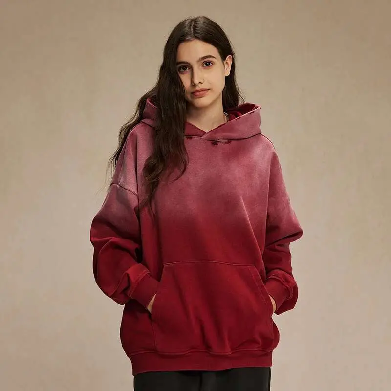 IEFB American Style Male Sweatshirt Pullover Hooded Gradient Color Men Clothing Hole Worn-ount Design Winter Spring New 9W126