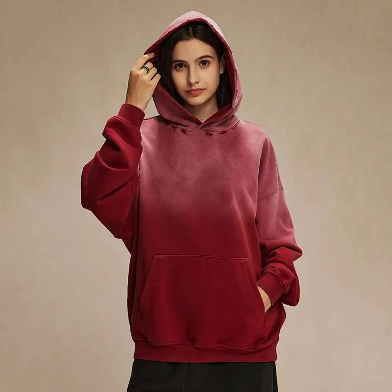 IEFB American Style Male Sweatshirt Pullover Hooded Gradient Color Men Clothing Hole Worn-ount Design Winter Spring New 9W126