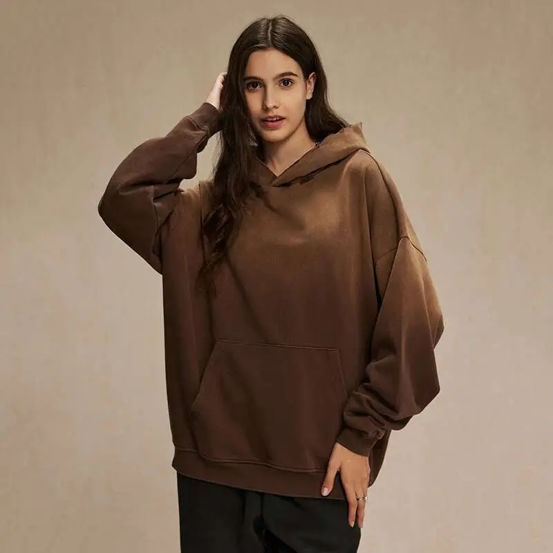 IEFB American Style Male Sweatshirt Pullover Hooded Gradient Color Men Clothing Hole Worn-ount Design Winter Spring New 9W126