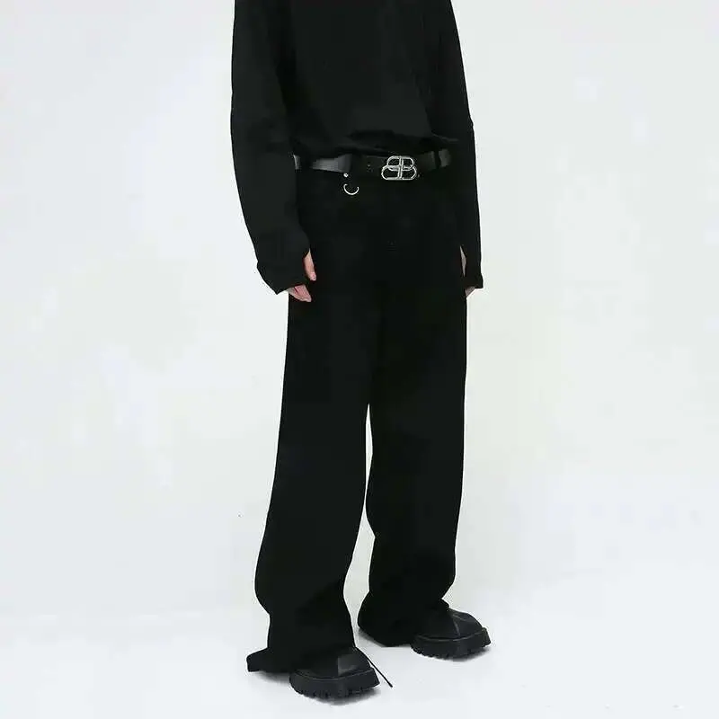 IEFB Vintage Men's Jeans New Fashion Washed Wide Leg Denim Pants Casual Loose Male Versatile Trousers Black Summer Autumn 9C354