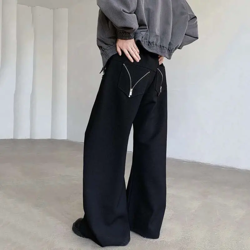 IEFB Men's Suit Pants Autum Winter Niche Design Deconstruction Splicing Wide Leg Curved Knife Casual Trousers Black 9C6991