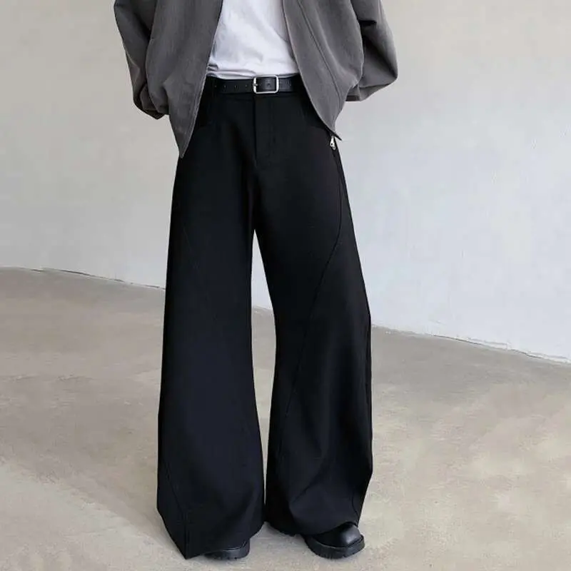 IEFB Men's Suit Pants Autum Winter Niche Design Deconstruction Splicing Wide Leg Curved Knife Casual Trousers Black 9C6991