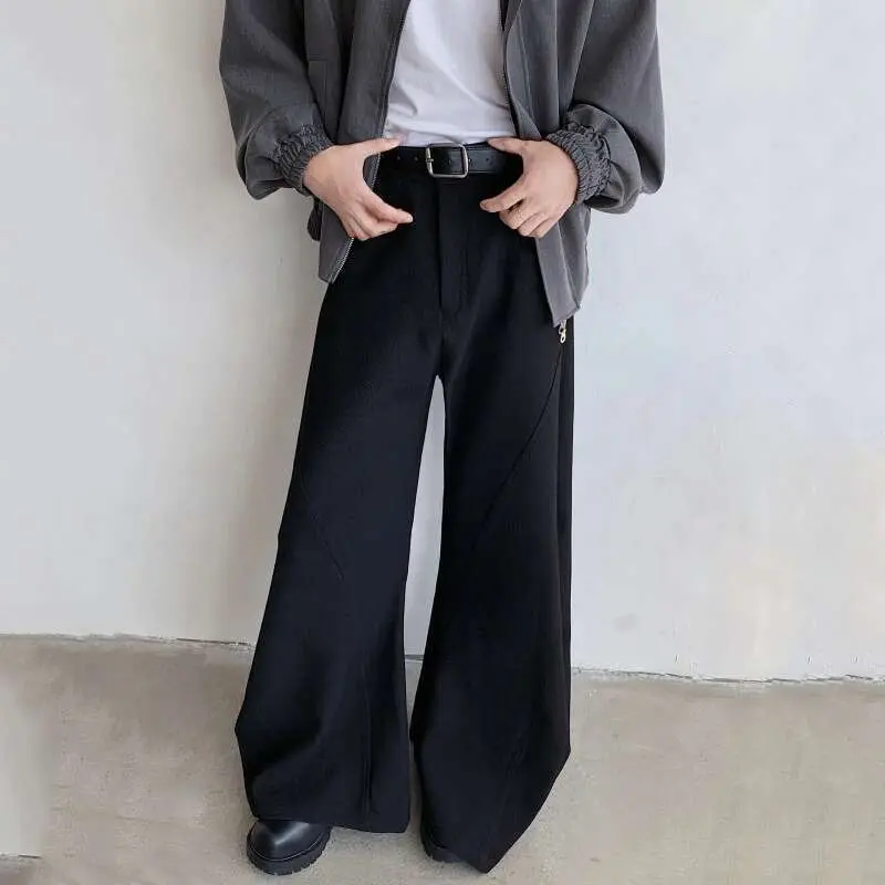 IEFB Men's Suit Pants Autum Winter Niche Design Deconstruction Splicing Wide Leg Curved Knife Casual Trousers Black 9C6991