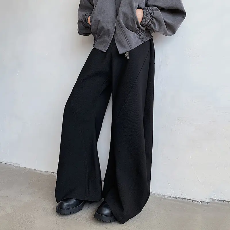IEFB Men's Suit Pants Autum Winter Niche Design Deconstruction Splicing Wide Leg Curved Knife Casual Trousers Black 9C6991