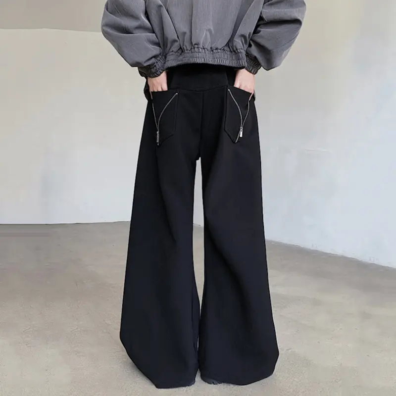 IEFB Men's Suit Pants Autum Winter Niche Design Deconstruction Splicing Wide Leg Curved Knife Casual Trousers Black 9C6991