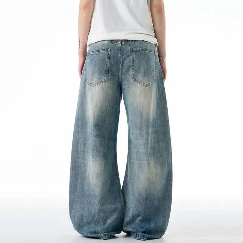 IEFB American Style Men's Denim Pants Washing Worn-out Holes Design Vintage Curved Knife Jeans Wide Leg Male Trousers New 9W3501