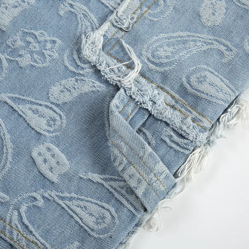 IEFB High Street Men's Denim Pants Paisley Raw Edge Contrast Color Casual Bottom Splicing Wide Leg Male Flared Jeans Chic 9W2649