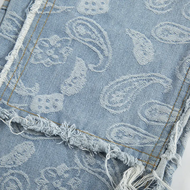 IEFB High Street Men's Denim Pants Paisley Raw Edge Contrast Color Casual Bottom Splicing Wide Leg Male Flared Jeans Chic 9W2649