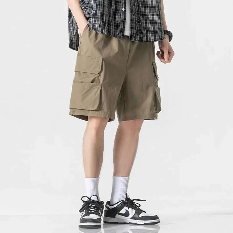 IEFB Ice Silk Men Cargo Pants Multi Pockets Solid Color Drawstring Quick-dry Straight Male Elastic Waist Trousers American 9W999