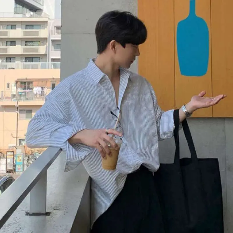 IEFB Fashion Striped Shirt Trend Men's Long Sleeve Top Autumn New Korean Style Loose Casual Clothe Business Male Cardigan 9C1114