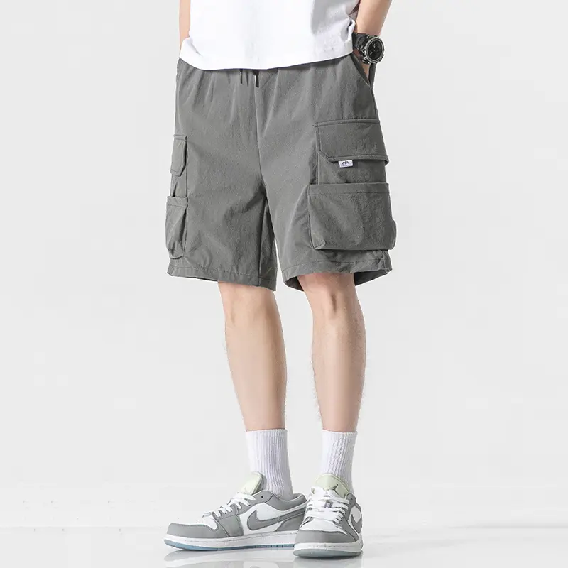 IEFB Ice Silk Men Cargo Pants Multi Pockets Solid Color Drawstring Quick-dry Straight Male Elastic Waist Trousers American 9W999