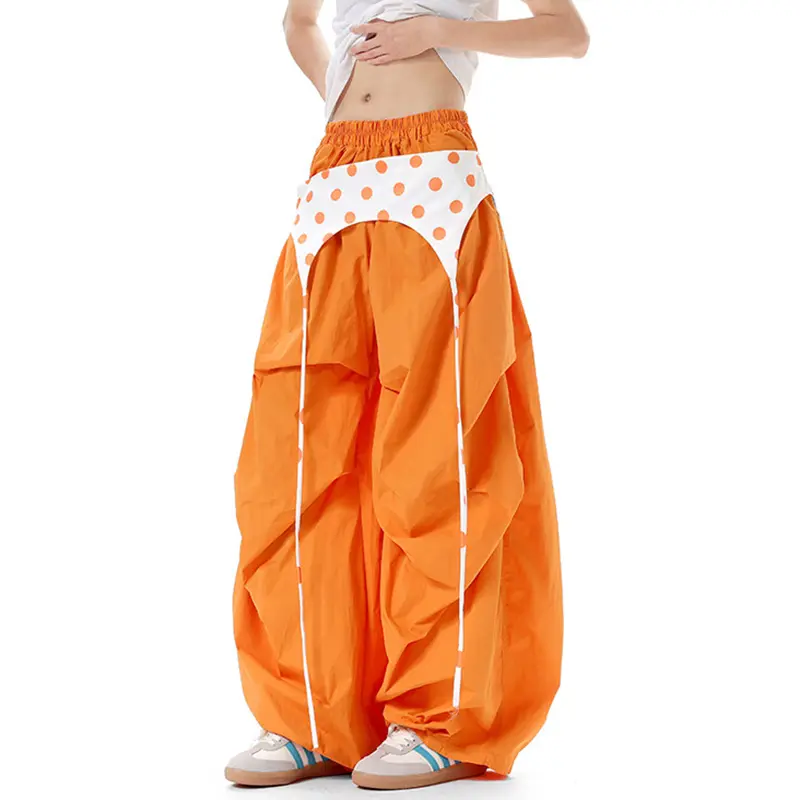 IEFB Orange Men's Overalls Patchwork Pleated Elastic Waist Loose Casual Male Cargo Pants Summer Thin Men Clothing 9W3640
