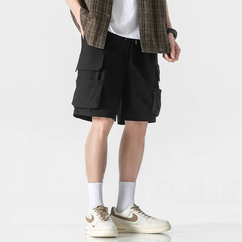 IEFB Ice Silk Men Cargo Pants Multi Pockets Solid Color Drawstring Quick-dry Straight Male Elastic Waist Trousers American 9W999