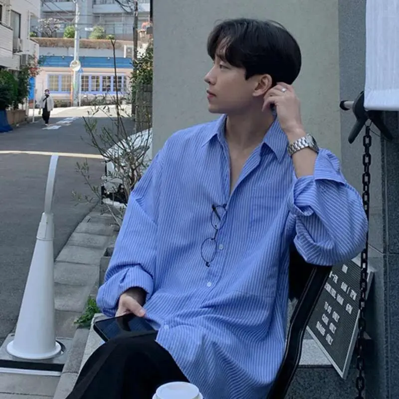 IEFB Fashion Striped Shirt Trend Men's Long Sleeve Top Autumn New Korean Style Loose Casual Clothe Business Male Cardigan 9C1114