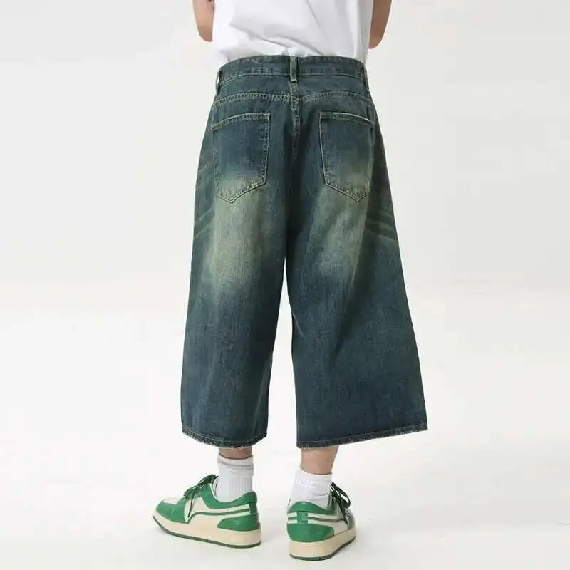 IEFB High Street Calf-Length Pants Denim Men's Shorts Straight Zipper Causal Wide Leg Male Trousers New Chic Spring 2025 8825