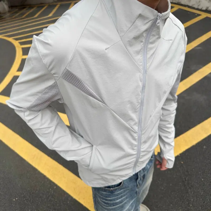 IEFB Jackets Men's Stand Collar Solid Color Zipper Sun-protective Clothing Summer Mesh Patchwork Thin Casual Male Coats 9W3226