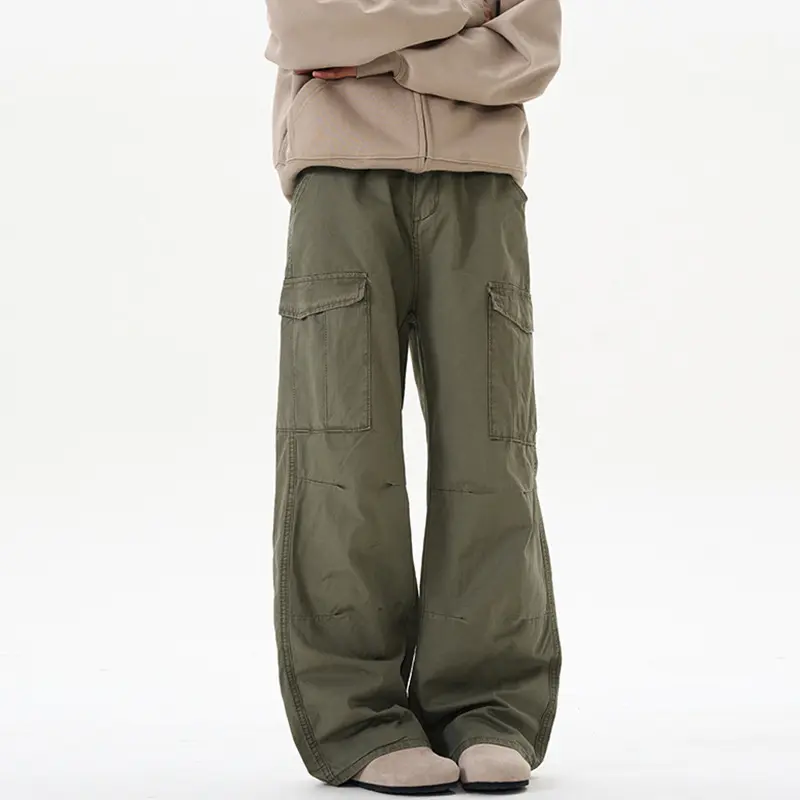 IEFB Men's Cargo Pants New Summer Multi Pockets Tide Straight Wide Leg Trendy Solid Color Simple Male Casual Trousers 9W2027