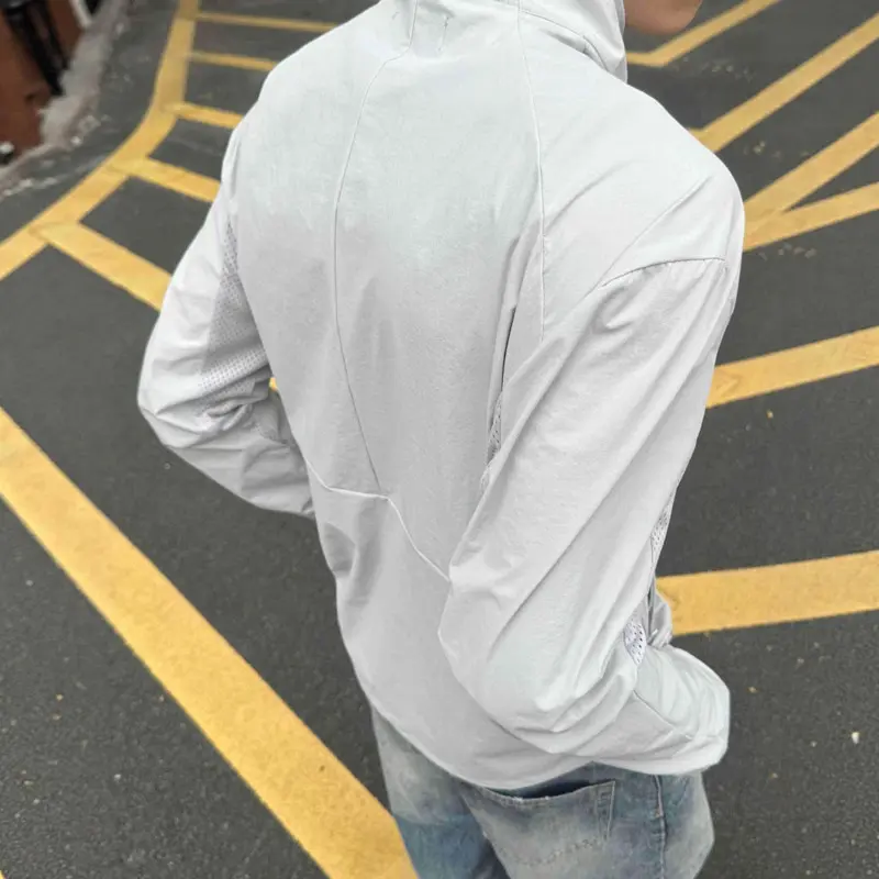 IEFB Jackets Men's Stand Collar Solid Color Zipper Sun-protective Clothing Summer Mesh Patchwork Thin Casual Male Coats 9W3226