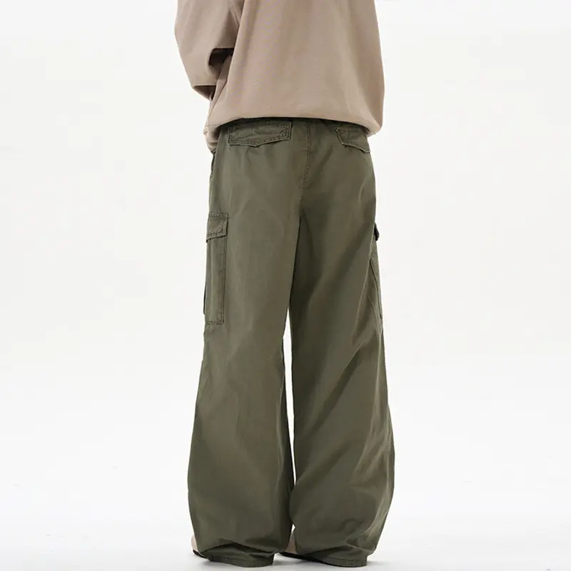 IEFB Men's Cargo Pants New Summer Multi Pockets Tide Straight Wide Leg Trendy Solid Color Simple Male Casual Trousers 9W2027