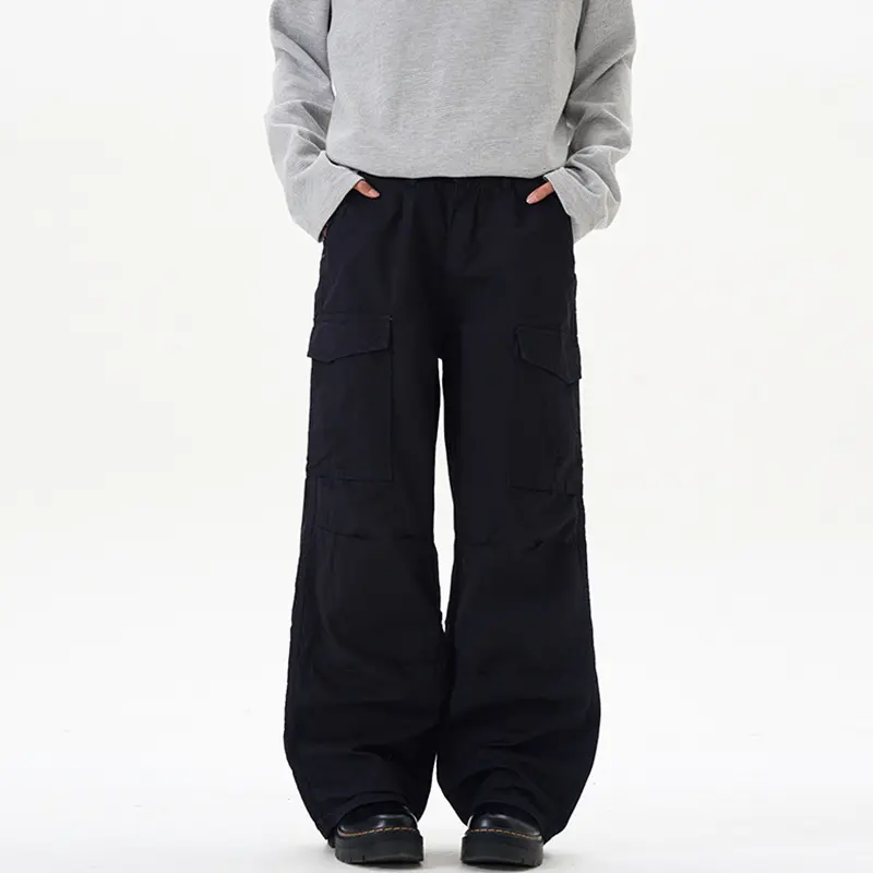 IEFB Men's Cargo Pants New Summer Multi Pockets Tide Straight Wide Leg Trendy Solid Color Simple Male Casual Trousers 9W2027