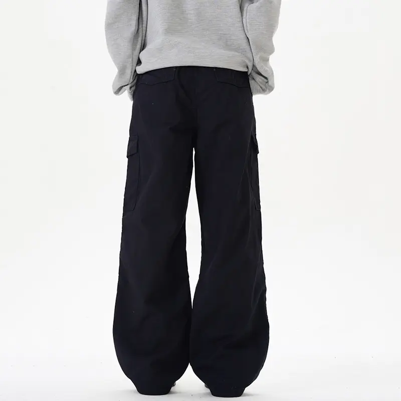 IEFB Men's Cargo Pants New Summer Multi Pockets Tide Straight Wide Leg Trendy Solid Color Simple Male Casual Trousers 9W2027