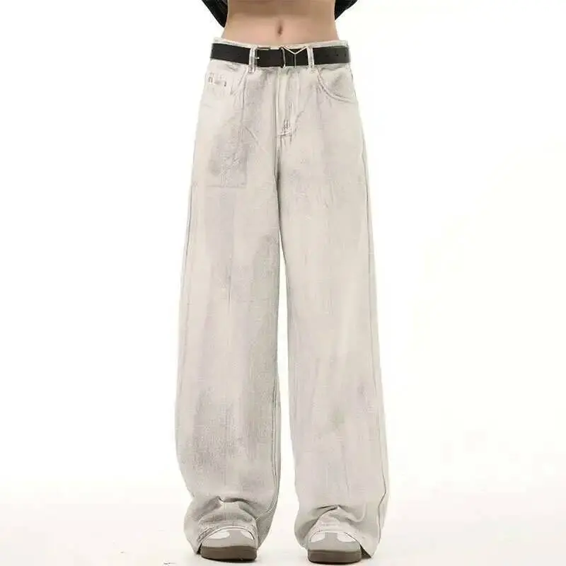 IEFB American Style Men's Denim Pants Dirty Dye Design Worn-out Washing Casual Jeans Straight Wide Leg Male Bottom Trend 9W721