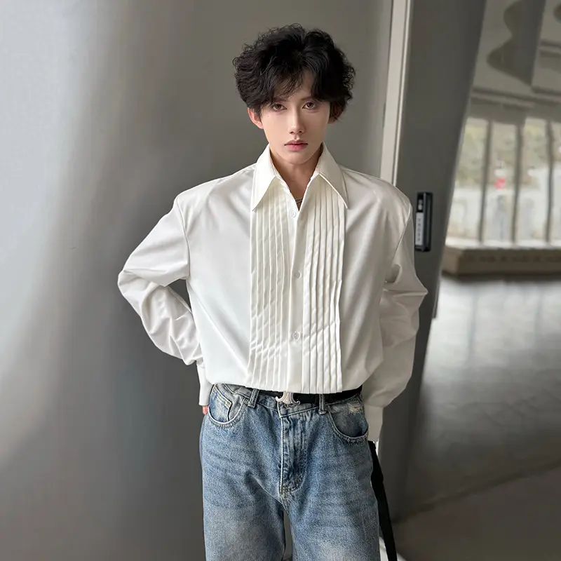 IEFB Men's Shirts Long Sleeve New Spring Fold Design Fashionable Turn-down Collar Male Single Breasted Clothing Spring 9W1756