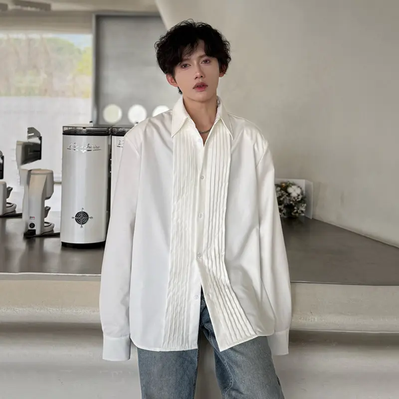 IEFB Men's Shirts Long Sleeve New Spring Fold Design Fashionable Turn-down Collar Male Single Breasted Clothing Spring 9W1756