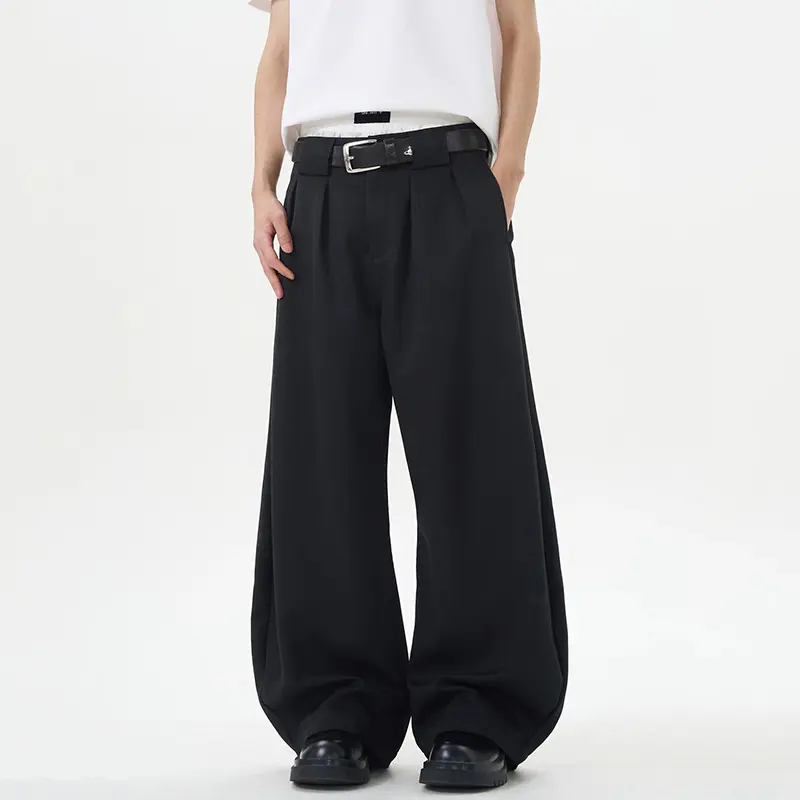 IEFB American Curved Knife Trousers Pleated Wide Leg Men New Versatile Women Suit Pants Threedimensional Loose Fit Black 9W2537