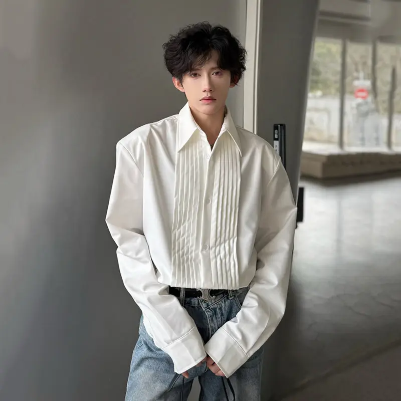 IEFB Men's Shirts Long Sleeve New Spring Fold Design Fashionable Turn-down Collar Male Single Breasted Clothing Spring 9W1756