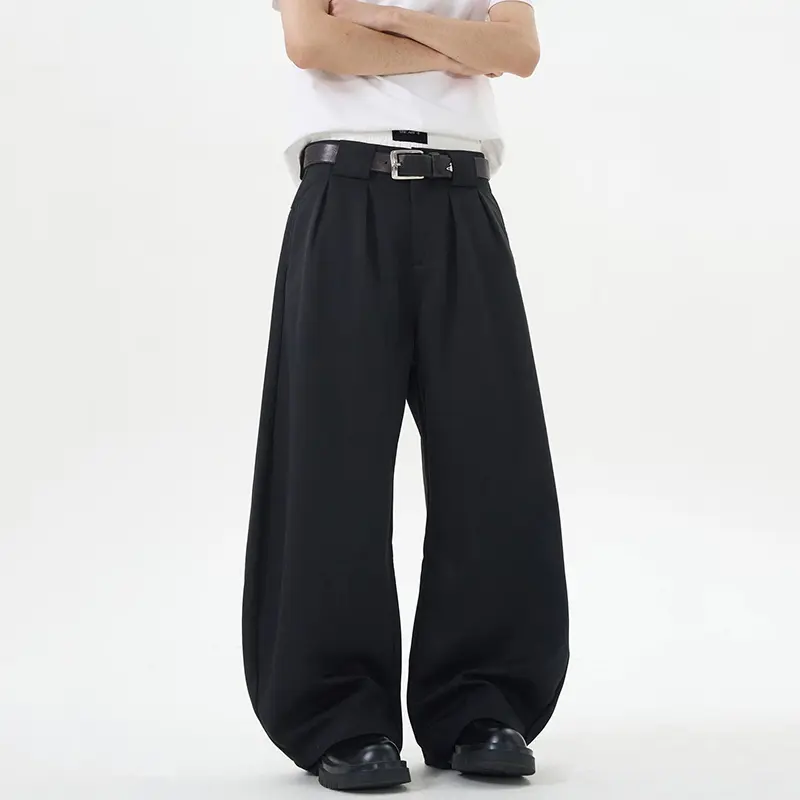 IEFB American Curved Knife Trousers Pleated Wide Leg Men New Versatile Women Suit Pants Threedimensional Loose Fit Black 9W2537