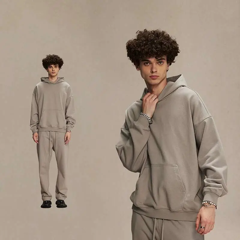 IEFB  Autumn Winter New Casual Oversize Loose Set High Street Ins Round Neck Hooded Pants Set 2025 Solid Color Streetwear