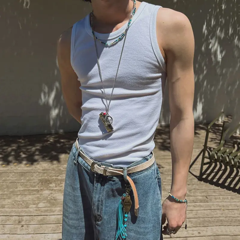 IEFB Simple Men's Tank Tops Solid Color Round Neck Korean Style T-shirts Summer Sleeveless Casual Male Pullover Vests 9W2717