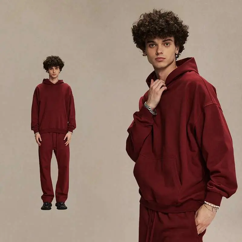 IEFB  Autumn Winter New Casual Oversize Loose Set High Street Ins Round Neck Hooded Pants Set 2025 Solid Color Streetwear