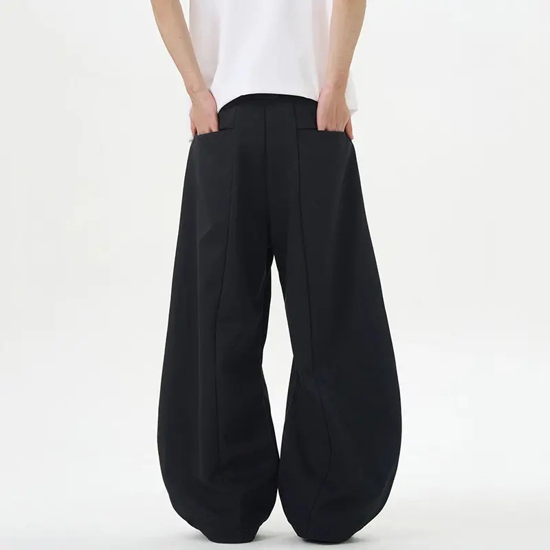 IEFB American Curved Knife Trousers Pleated Wide Leg Men New Versatile Women Suit Pants Threedimensional Loose Fit Black 9W2537