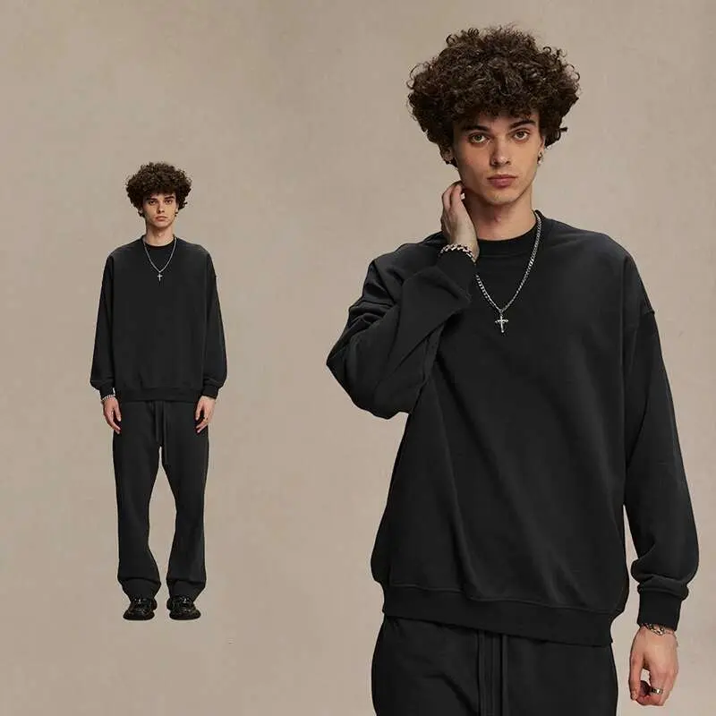 IEFB  Autumn Winter New Casual Oversize Loose Set High Street Ins Round Neck Hooded Pants Set 2025 Solid Color Streetwear