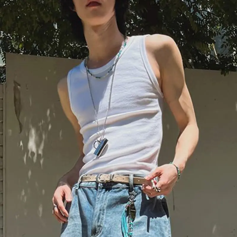 IEFB Simple Men's Tank Tops Solid Color Round Neck Korean Style T-shirts Summer Sleeveless Casual Male Pullover Vests 9W2717