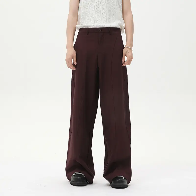 IEFB Men's Silhouette Suit Pants Loose Wide Leg Floor Length Trousers Solid Color Pleated Simple Male Bottoms Summer New 9W2989