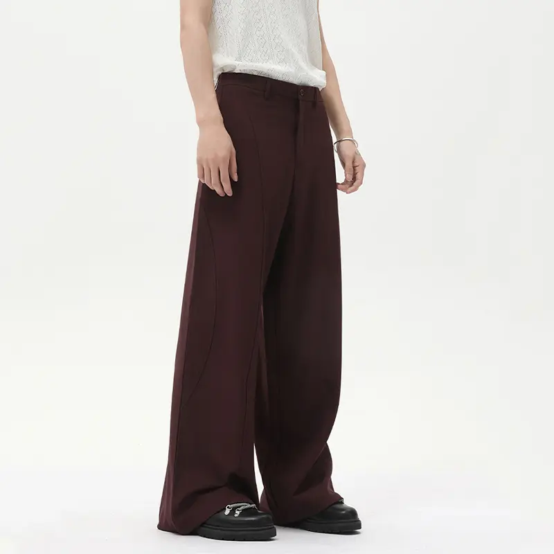 IEFB Men's Silhouette Suit Pants Loose Wide Leg Floor Length Trousers Solid Color Pleated Simple Male Bottoms Summer New 9W2989