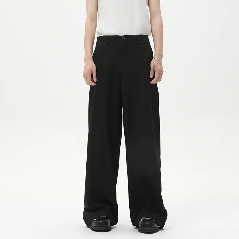 IEFB Men's Silhouette Suit Pants Loose Wide Leg Floor Length Trousers Solid Color Pleated Simple Male Bottoms Summer New 9W2989