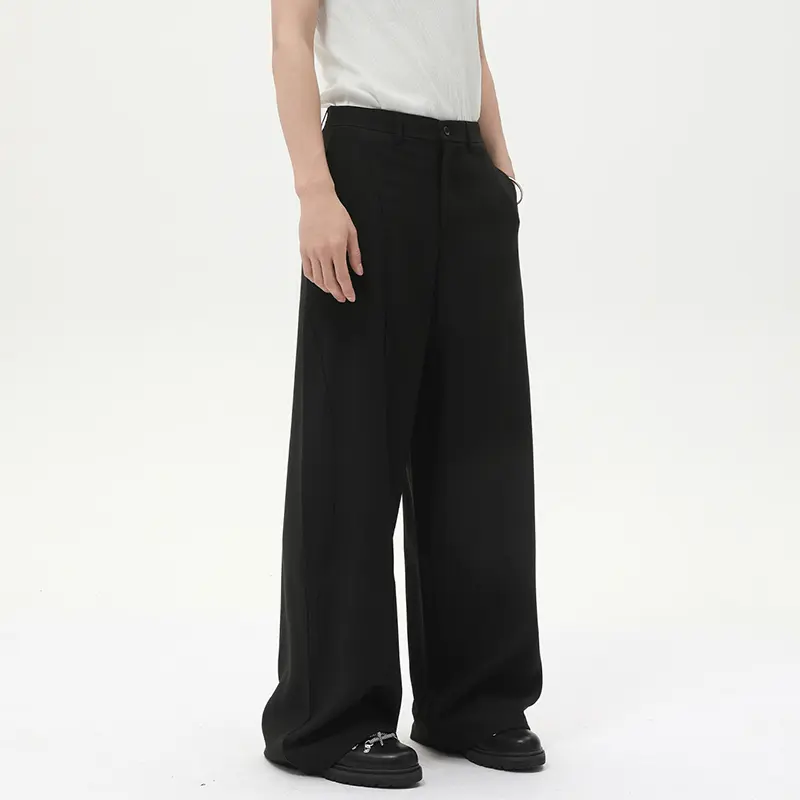 IEFB Men's Silhouette Suit Pants Loose Wide Leg Floor Length Trousers Solid Color Pleated Simple Male Bottoms Summer New 9W2989