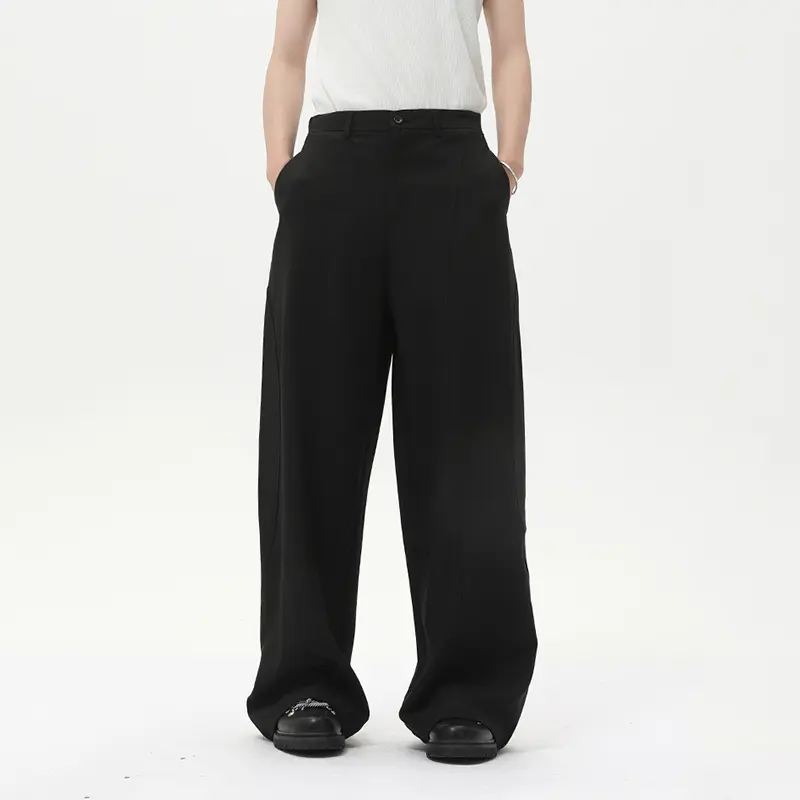 IEFB Men's Silhouette Suit Pants Loose Wide Leg Floor Length Trousers Solid Color Pleated Simple Male Bottoms Summer New 9W2989