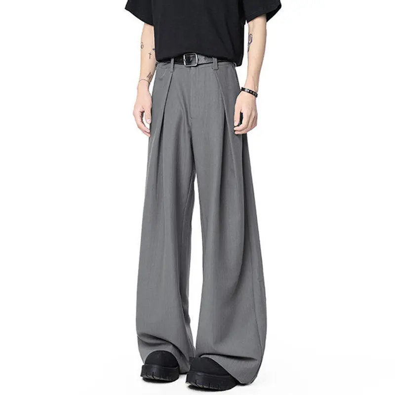 IEFB American Style New Fashion Solid Color Pleated Suit Pants Wide Leg Male Trendy Casual Pants 2025 Streetwear Tide 9W3362