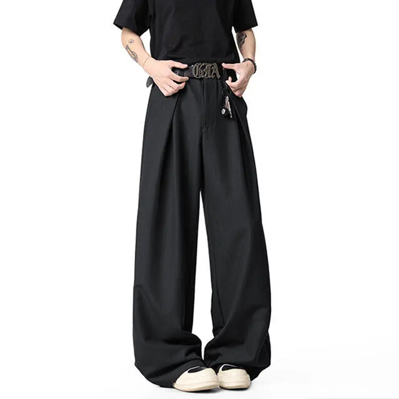 IEFB American Style New Fashion Solid Color Pleated Suit Pants Wide Leg Male Trendy Casual Pants 2025 Streetwear Tide 9W3362