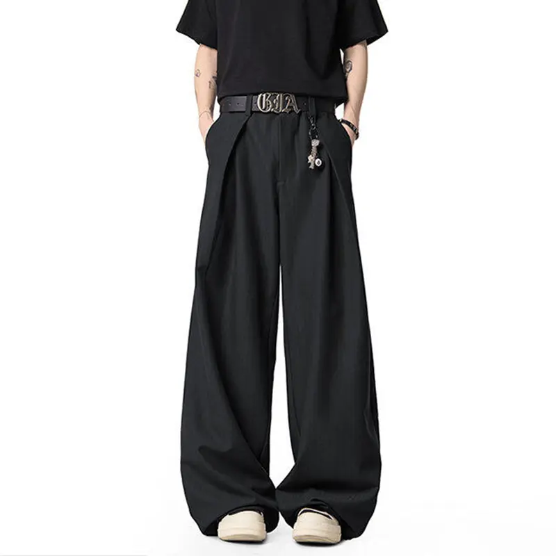 IEFB American Style New Fashion Solid Color Pleated Suit Pants Wide Leg Male Trendy Casual Pants 2025 Streetwear Tide 9W3362