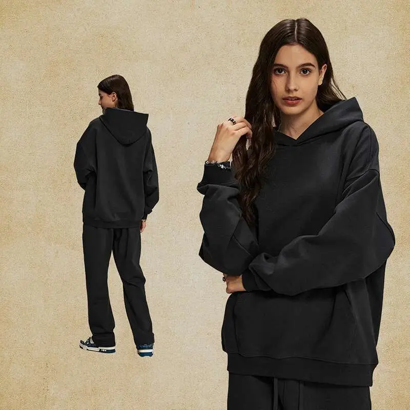 IEFB New Spring Men's Two-piece Sets Casual Solid Color Sweatshirts Drawstring Elastic Waist Straight Wide Leg Male Pants 9W129