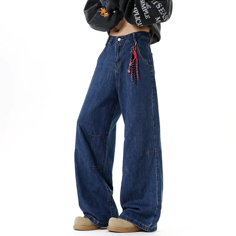 IEFB New Autumn Men's Denim Pants Contrast Color Patchwork Printing Wide Leg Casual Straight Wide Leg Male Jeans Stylish 9W4195